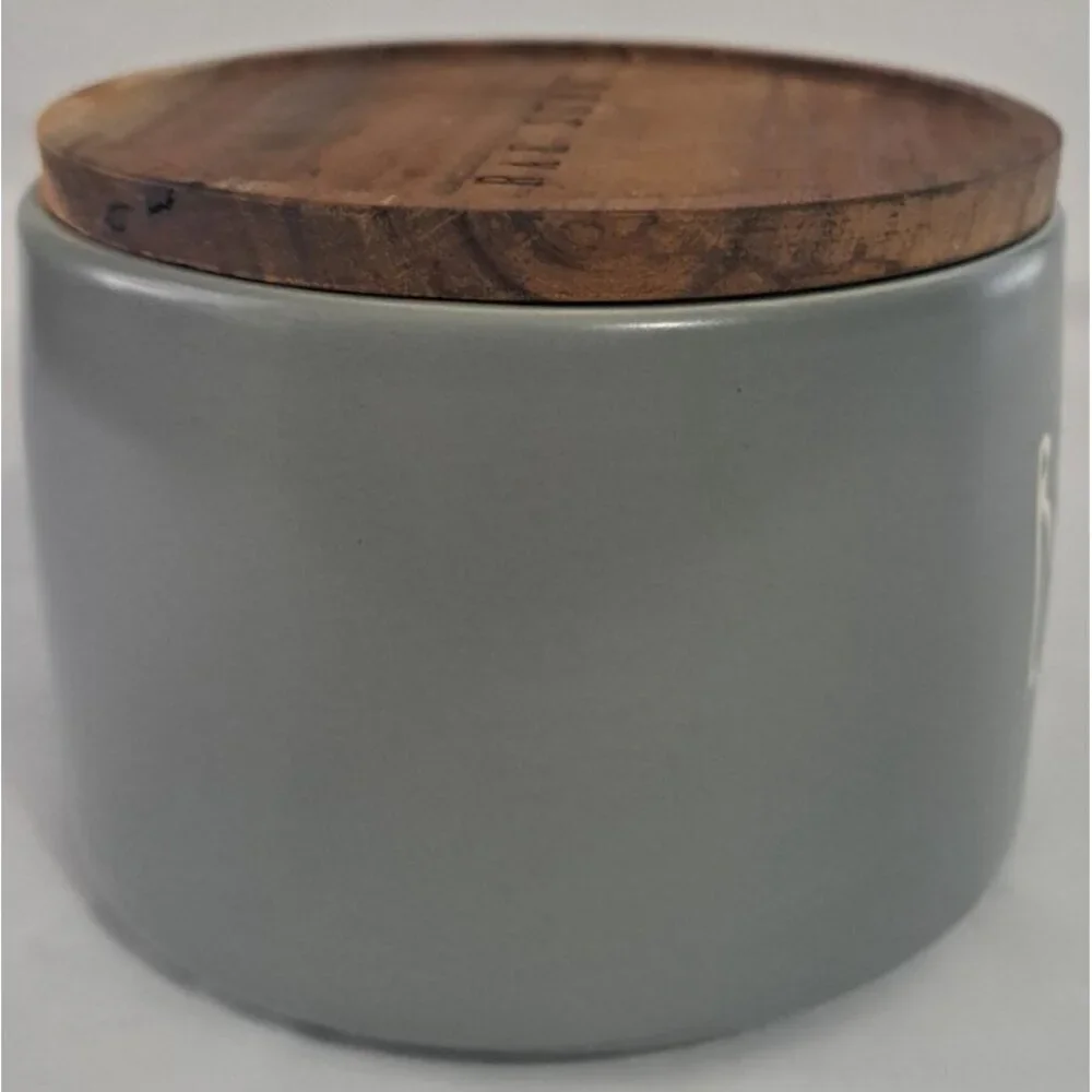Rae Dunn Light Gray Ceramic BBQ Container Wooden Lid